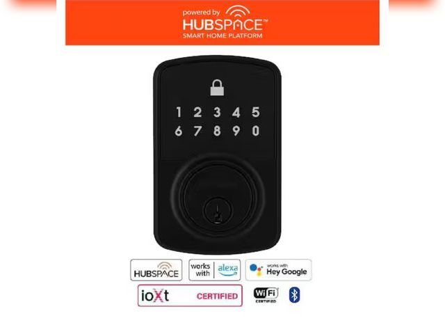 Lot 96-163136 - Defiant Square Compact Matte Black Electronic Single Cylinder Deadbolt Wi-Fi Enabled Powered by Hubs...