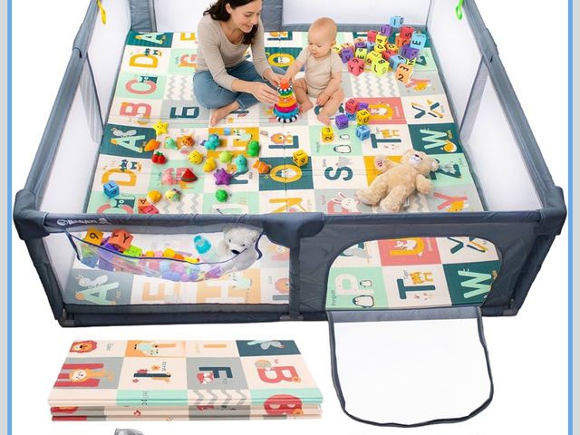 Lot 96-180023 - Baby Playpen with Mat 71x59 Inch Large Playpen for Babies and Toddlers Playard with Zipper Gate Safe...