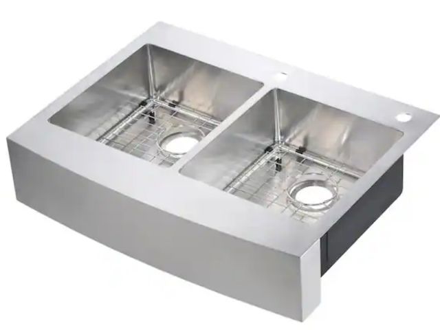Lot 96-174592 - Glacier Bay
Retrofit Drop-In/Undermount Stainless Steel 33 in. 2-Hole 50/50 Double Bowl Curved Farmh...