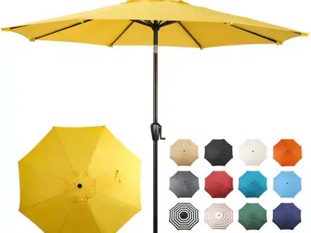 Lot 96-232852 - Sun-Ray 9 ft. Round 8-Rib Steel Market Patio Umbrella in Yellow Open box Appears Unused