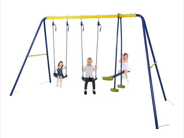 Lot 96-177830 - HLC Metal Kids Garden Swing Set with Glider for Toddler Heavy-Duty A-Frame with 2 Seats and 1 Swing ...