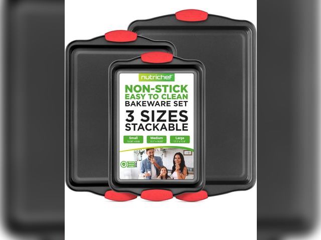 Lot 96-177205 - NutriChef 3-Piece Nonstick Kitchen Oven Baking Pans - Premium &amp; Stylish Non-Stick Steel, Commerc...