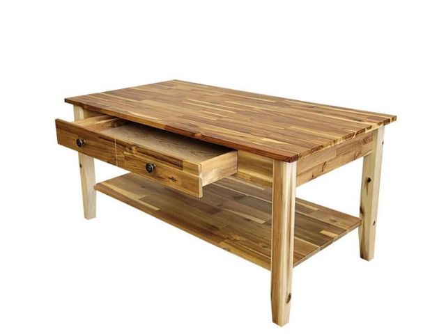 Lot 96-171893 - 38 in. Natural Rectangle Acacia Wood Top Coffee Table with Shelf MSRP $150.94 New