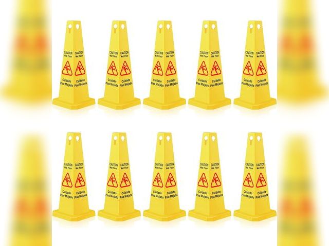 Lot 96-181454 - Floor Safety Cone Yellow Caution Wet Floor Sign 4 Sided Wet Cone Sign Public Caution Yellow Avoid Fa...
