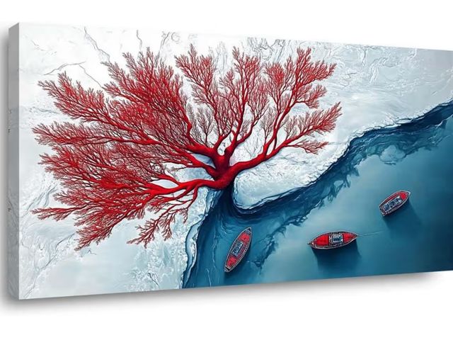 Lot 96-176107 - Red Tree Canvas Wall Art for Living Room Office Contemporary Scenic Vibrant Canvas Artwork Living Ro...