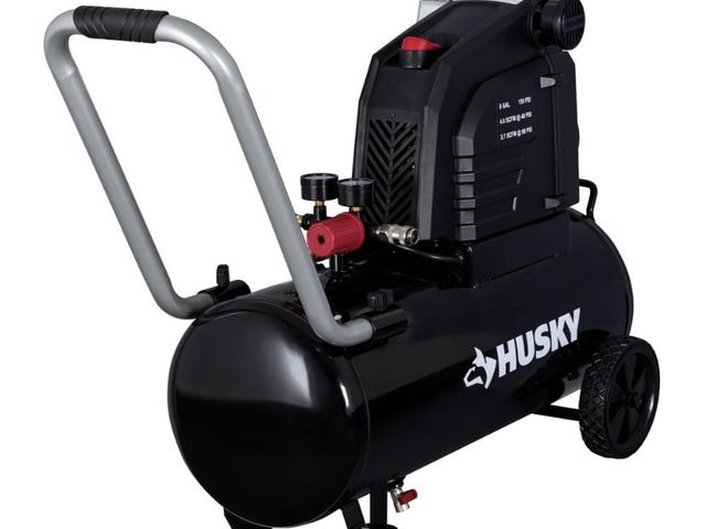 Lot 96-183233 - Husky
8 Gal. 150 PSI Portable Electric Oil-Free Horizontal Hotdog Air
Compressor with Rubber Wheels ...