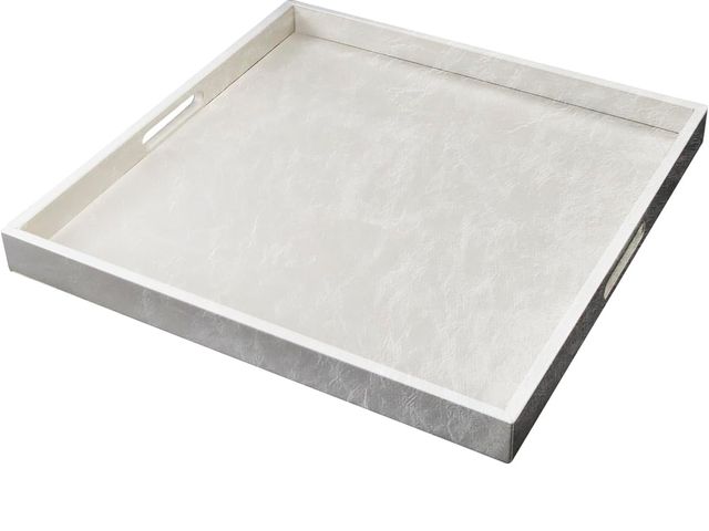 Lot 96-177688 - 20 * 20 inches Leather Rectangle Serving Tray with Hole Handles,High-End Light Large Service Tray fo...