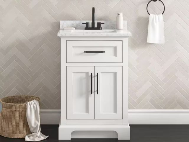 Lot 96-162059 - Home Decorators Collection
Doveton 24 in. Single Sink Freestanding White Bath Vanity with White Engi...