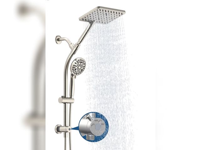 Lot 96-176976 - Raincan Shower Head and Hand Held Shower Combo, Brush Nickel Finish Square Shower Head, Rainfall Sho...