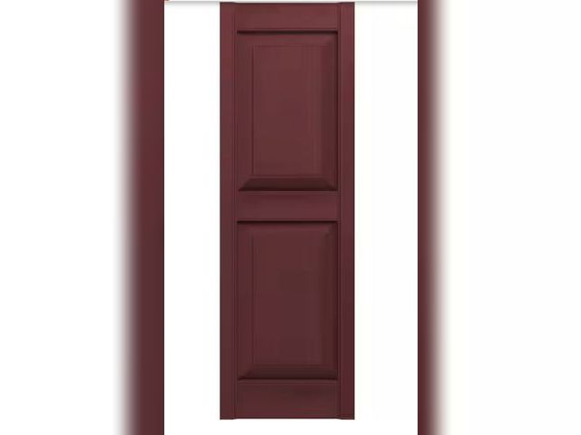 Lot 96-197507 - Builders Edge 14.75 in. x 51 in. Raised Panel Vinyl Exterior Shutters Pair in Wineberry New