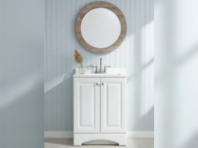 Lot 96-222238 - Glacier Bay 25 in. Single Sink White Freestanding Bath Vanity MSRP $159

Appears unused. Top is brok...