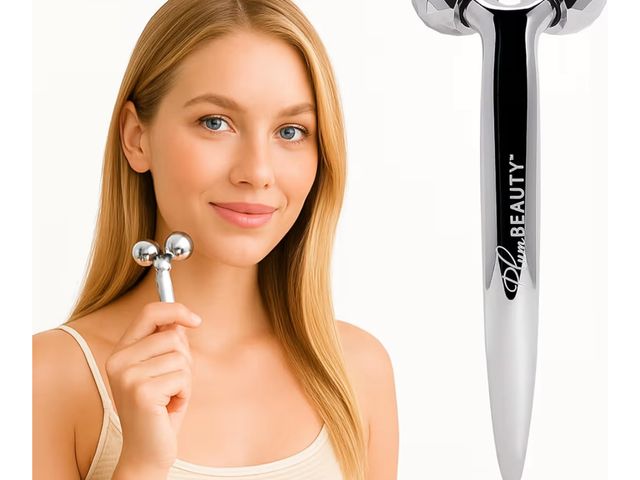 Lot 96-178298 - Contouring Dual Ended Silver Face Roller for Wrinkles and Lifting, - Face Rollers for Women, Men - F...