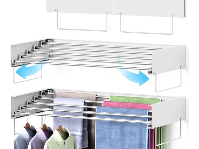 Lot 96-175964 - Wall Mounted Drying Rack, Laundry Clothes Drying Rack Foldable, Collapsible Hanger Clothing Wall Mou...
