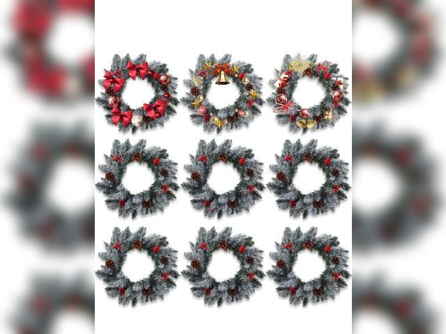 Lot 96-211222 - Zeyune 9 Pcs Christmas Pine Needle Wreath 16 Inch Artificial Christmas Wreaths for Decorating Front ...