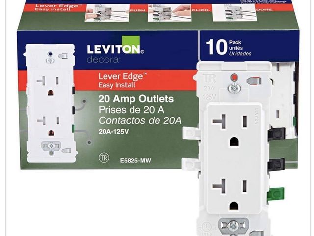 Lot 96-212169 - Leviton
Decora Lever Edge Easy Install 20
Amp 125-Volt Tamper-Resistant Duplex Outlet/Receptacle, Wh...