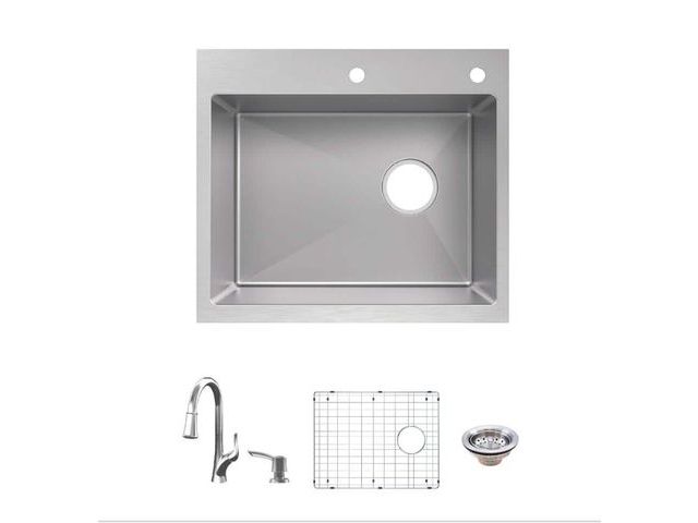 Lot 96-175277 - Glacier Bay Dolancourt Tight Radius 25 in. Drop-In Single Bowl 18 Gauge Stainless Steel MSRP $329 Ne...