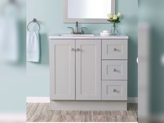 Lot 96-170683 - Glacier Bay
Bannister 37 in. Single Sink Pearl Gray Bath Vanity with Granite-Look Colorpoint White C...