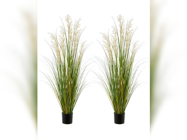Lot 96-176080 - Artificial Plant, 47in Tall, 2pk Grass, Faux House Plants in Pot, Indoor Decorative Flowers &amp;Gre...