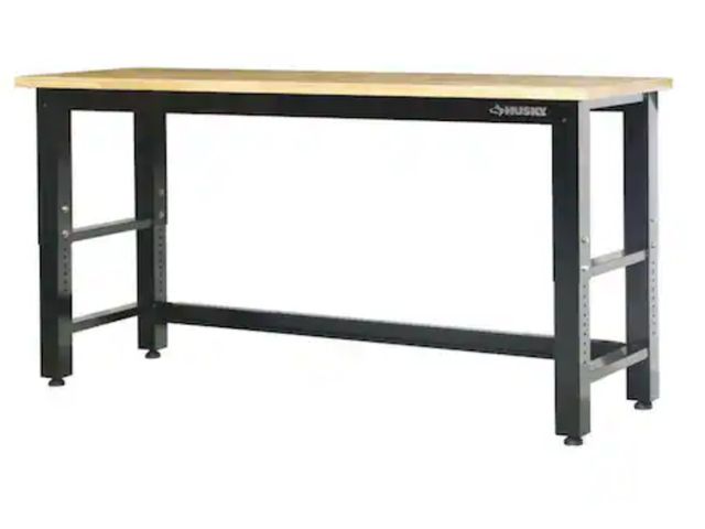 Lot 96-232416 - Husky 72 in. W x 24 in. D Adjustable Height Black Workbench for Ready to Assemble Steel Garage Stora...