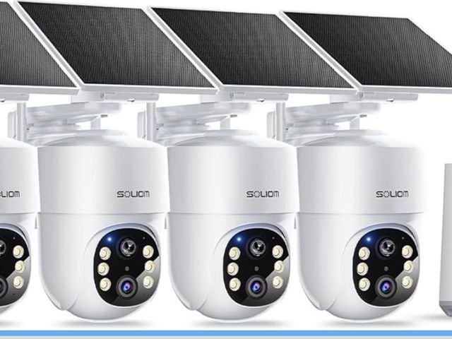 Lot 96-171626 - SOLIOM- 5MP Security Cameras Wireless Outdoor, No Subscription,4-Cam Pack, Solar Powered Home Securi...