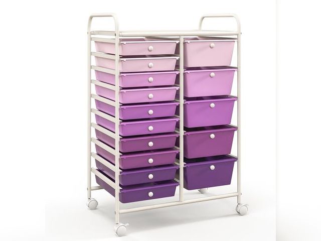 Lot 96-227635 - 15-Drawer Rolling Storage Cart with Metal Frame and Colorful Drawers for Office, Home, and Garage Ne...