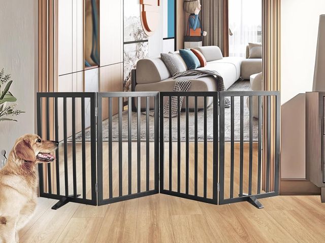 Lot 96-190325 - ZJSF Freestanding Indoor Dog Gate for House Foldable Wood Puppy Gate for Doorways Pet Gate for Stair...