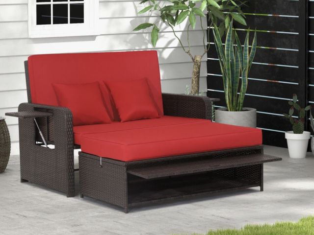 Lot 96-225867 - Costway Patio Rattan Daybed with 4-Level Adjustable Backrest and Retractable Side Tray MSRP $369.99 ...