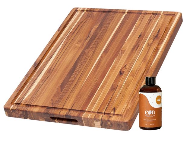 Lot 96-179576 - Teakhaus Carving Board and Cutting Board Oil Set - Includes Large (L) Wood Cutting Board with Juice ...