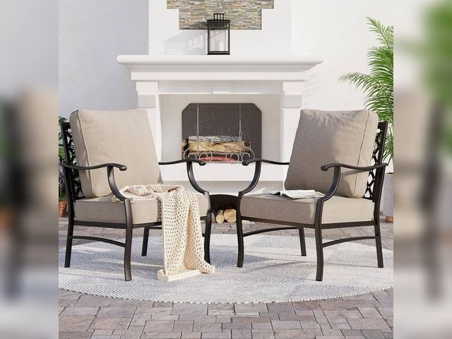 Lot 96-166752 - Metal Patio Chairs Set of 2 with 5.75" Extra Thick Cushion, 2 Pieces High Back Outdoor Patio Chairs ...
