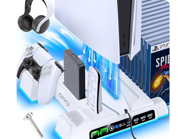 Lot 96-190972 - PS5/Slim/Pro Stand and Cooling Station with LED Controller Charging Station for PlayStation 5 Consol...