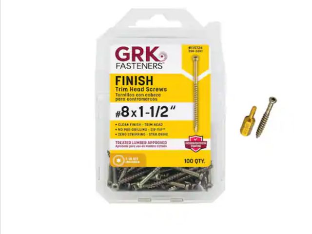 Lot 96-227757 - GRK Fasteners 
#8 x 1-1/2 in. Star Drive Trim- Head Finish Screw (100-per Pack) New