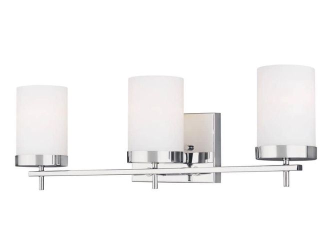 Lot 96-210860 - Generation Lighting
Studio Zire 24 in. W 3-Light Chrome Bathroom Vanity Light with Etched White Glas...