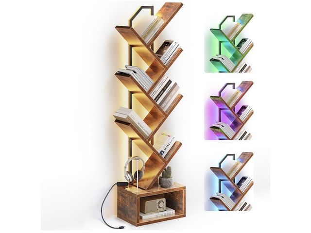 Lot 96-230660 - Casaottima Tree Bookshelf with LED Lights, 6-Tier Small Bookshelf, Vintage Narrow Bookcase for Small...