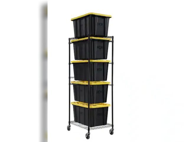 Lot 96-189110 - HDX
Steel Wire Garage Storage Tote Rack with Casters for 27 Gal. Totes in Black (22 in. W x 69 in. H...