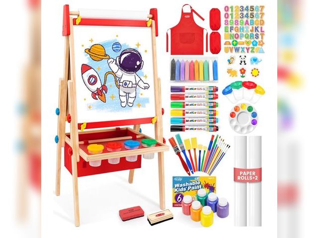 Lot 96-164380 - Art Easel for Toddlers Kids, Adjustable Standing Art Easel with Magnetic Chalkboard &amp; Whiteboard...