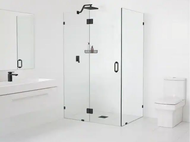Lot 96-166270 - Glass Warehouse
48 in. W x 36 in. D x 78 in. H Pivot Frameless Corner Shower Enclosure in Matte Blac...