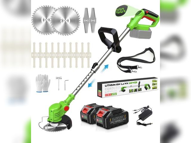 Lot 96-163908 - Electric Weed Wacker Cordless 21V, Weed Eater Battery Powered 2 X 4.0Ah, Weed Trimmer, Lawn Mower, T...