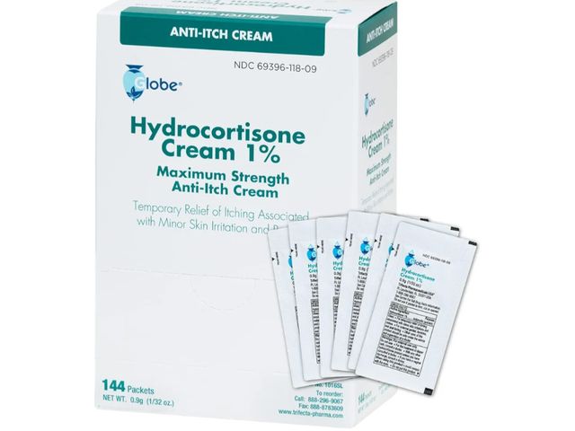 Lot 96-170703 - Globe (Box 144 Hydrocortisone 1% Maximum Strength Cream, (0.9g Single Packet) Anti-Itch Cream for Re...