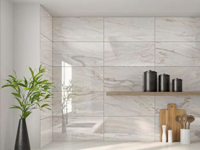 Lot 96-166815 - Daltile Fenbrook Regal White 3 Panels of 12 in. x 24 in. Polished Porcelain Marble Look Floor and Wa...