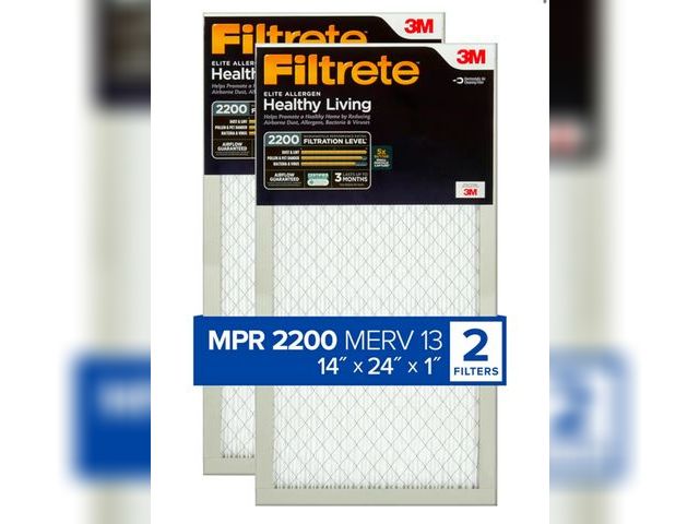 Lot 96-17410 - Filtrete 14x24x1 AC Furnace Air Filter, MERV 13, MPR 2200, Elite Allergen, Bacteria &amp; Virus Filt...