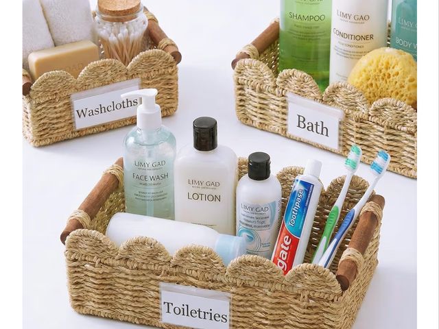 Lot 96-198077 - Scalloped Bathroom Baskets – Toilet Paper Storage Organizer, Decorative Back-of-Toilet Tray, Rectang...