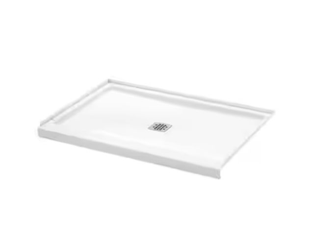 Lot 96-210881 - Bootz Industries ShowerCast 48 in. L x 36 in. W Alcove Shower Pan Base in White with Square Chrome C...