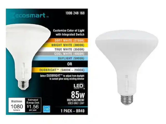 Lot 96-162956 - EcoSmart
85-Watt Equivalent BR40 CEC Dimmable LED Flood Light Bulb with Selectable Color Temperature...