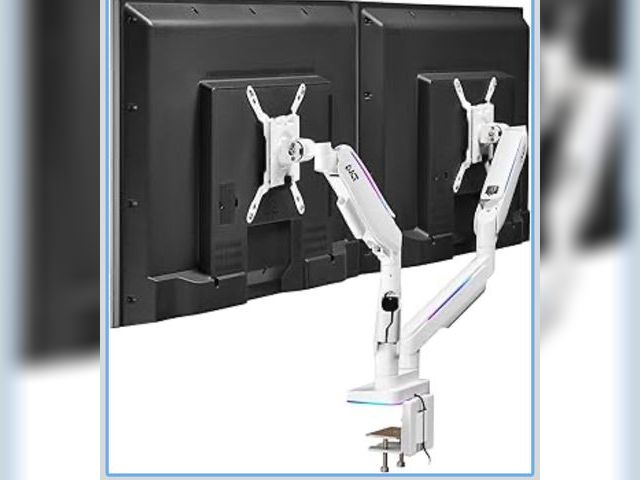 Lot 96-172941 - AVLT RGB Lights Dual 17”-43” Gaming Monitor Arm Desk Mount, Fits Two Flat/Curved/Ultrawide Screen up...