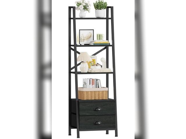 Lot 96-172054 - Furologee 4-Tier Ladder Shelf,Small Bookshelf with 2 Drawers,Vertical Bookcase Storage Rack Organize...