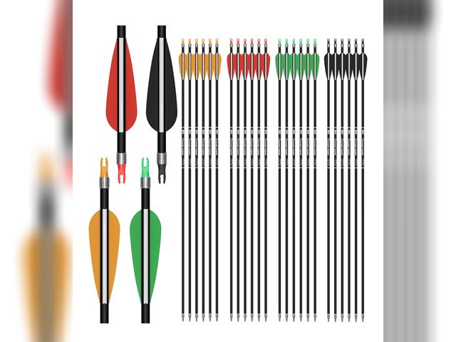 Lot 96-176621 - SUNYA Archery 24PCS Compound Bow Arrows for Practice. 30" Carbon Shaft, Spine 500 with Removable Tip...