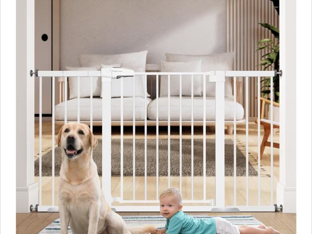Lot 96-176619 - BABELIO 29-55 Inch Extra Wide Baby/Dog Gate, Metal Auto Close, Pressure Mounted Pet Door for Doorway...