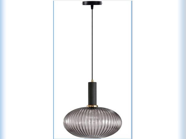 Lot 96-187013 - Pendant Light Black Lamp Holder and Glass Striped Light Shade Modern Pendant Lighting for Kitchen Is...