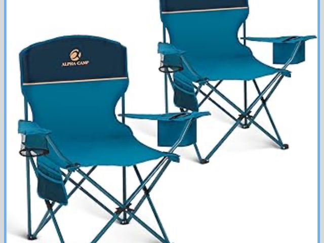 Lot 96-177698 - ALPHA CAMP Camping Chair 2 Pack Portable Chair with 3-Can Cooler Folding Chair with Side Pocket and ...
