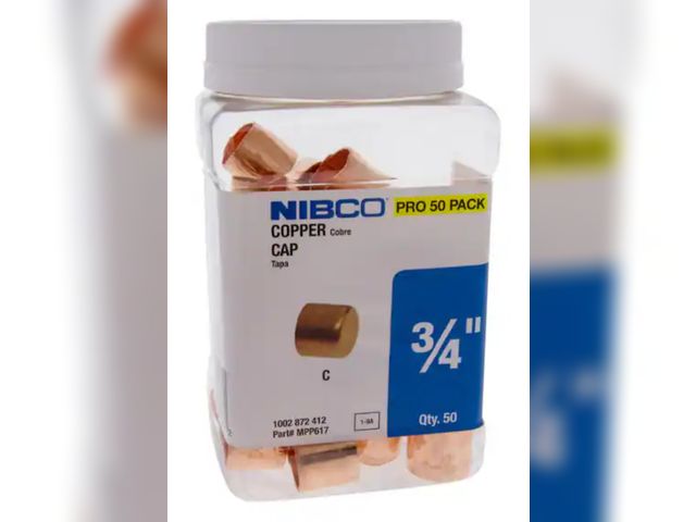 Lot 96-191497 - NIBCO
3/4 in. x 3/4 in. Copper Tube Cap Fitting Pro Pack 
Quantity Unknown 
Unused